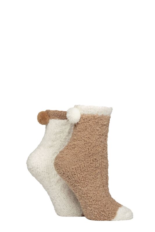 <div class="font-weight-bold">Elle</div>Women's Cable Cosy Anklet Socks with Pom Poms 2-Pair