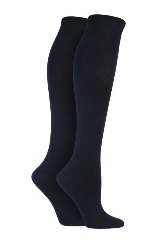 Women's 2 Pair Elle Plain and Striped Cotton Knee Highs Navy