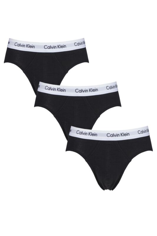 Mens 3 Pack Calvin Klein Cotton Stretch Hip Briefs Black XL
