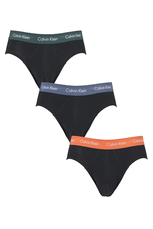 Mens 3 Pack Calvin Klein Cotton Stretch Hip Briefs Jungle Leaf / Soot / Orange Small