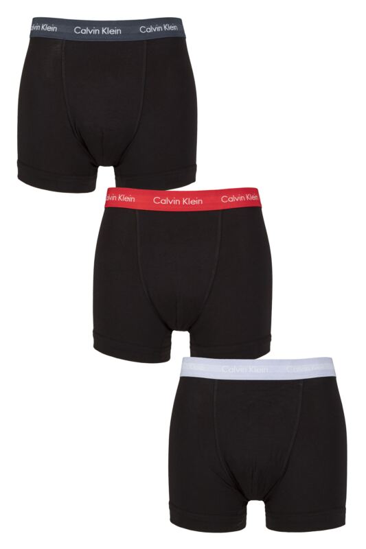 Mens 3 Pack Calvin Klein Cotton Stretch Trunks Black / Ink L