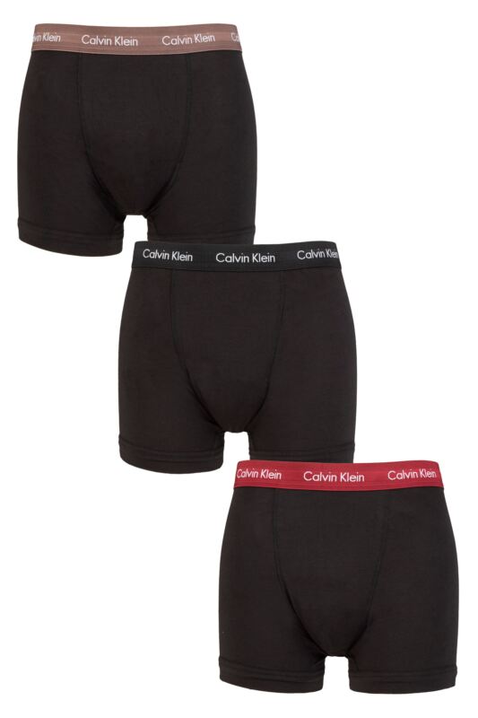 Mens 3 Pack Calvin Klein Cotton Stretch Trunks Camel / Black / Red Carpet XS