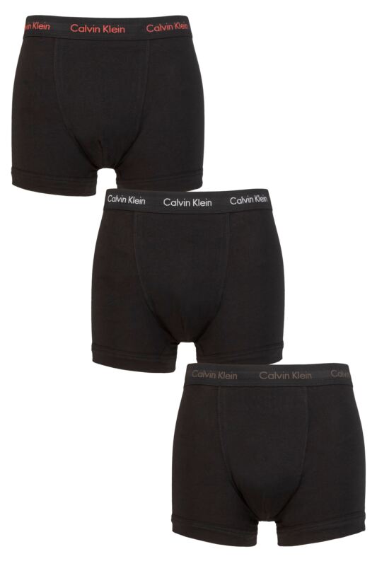 Mens 3 Pack Calvin Klein Cotton Stretch Trunks Cool Melon / Galaxy Grey / Brown Belt XL