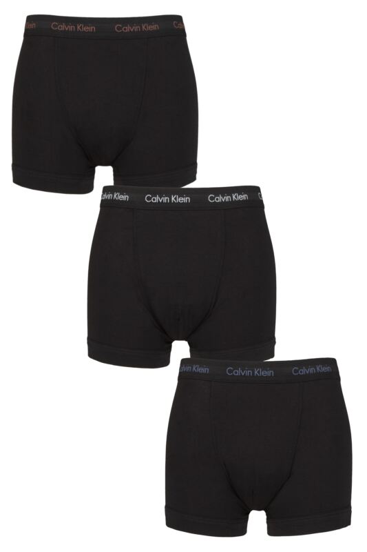 Mens 3 Pack Calvin Klein Cotton Stretch Trunks Marron / Skyway / Navy Logos XS