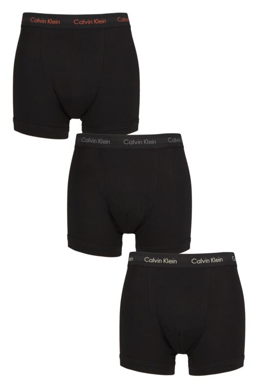 Mens 3 Pack Calvin Klein Cotton Stretch Trunks Cherry / Eiffle Tower / Moss S