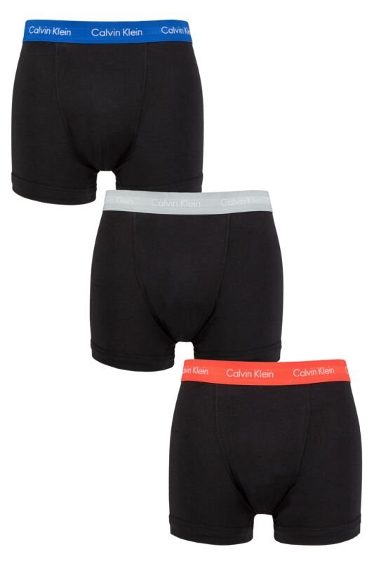 Mens 3 Pack Calvin Klein Cotton Stretch Trunks Royalty / Grey / Exotic Coral XS