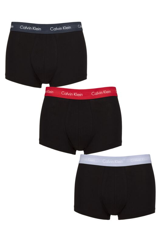 Mens 3 Pair Calvin Klein Low Rise Trunks Black / Ink / Adrenaline XL