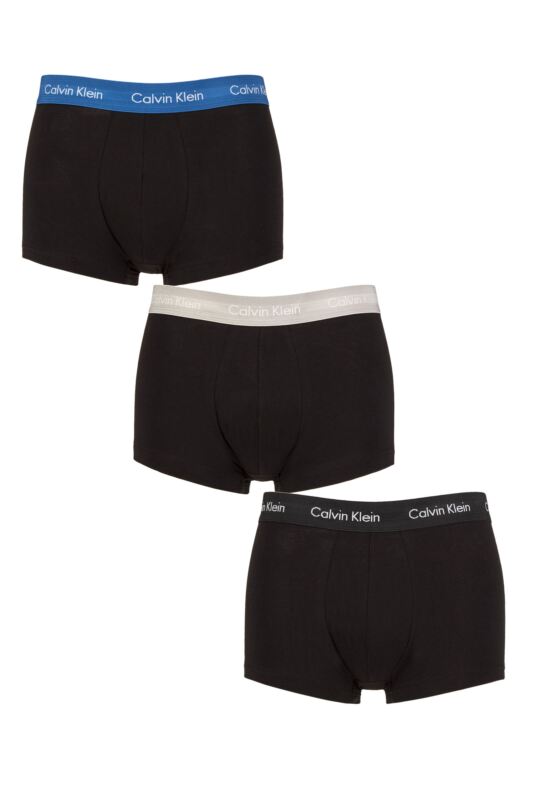 Mens 3 Pair Calvin Klein Low Rise Trunks Black / Classic Blue XS