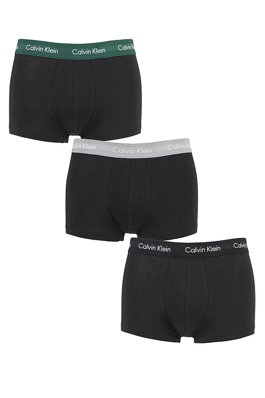 Mens 3 Pair Calvin Klein Low Rise Trunks Alligator / Grey Heather / Black Extra Large