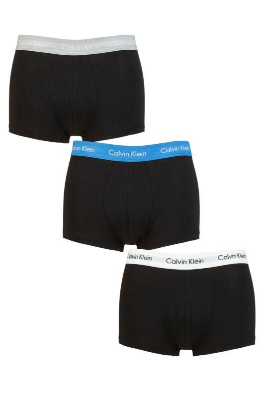 Mens 3 Pair Calvin Klein Low Rise Trunks Grey Heather / White / Palace Blue XS