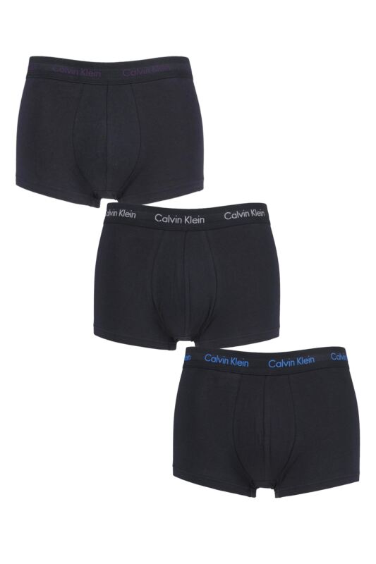 Mens 3 Pair Calvin Klein Low Rise Trunks Tolerance / Wet Weather / Blue Extra Large