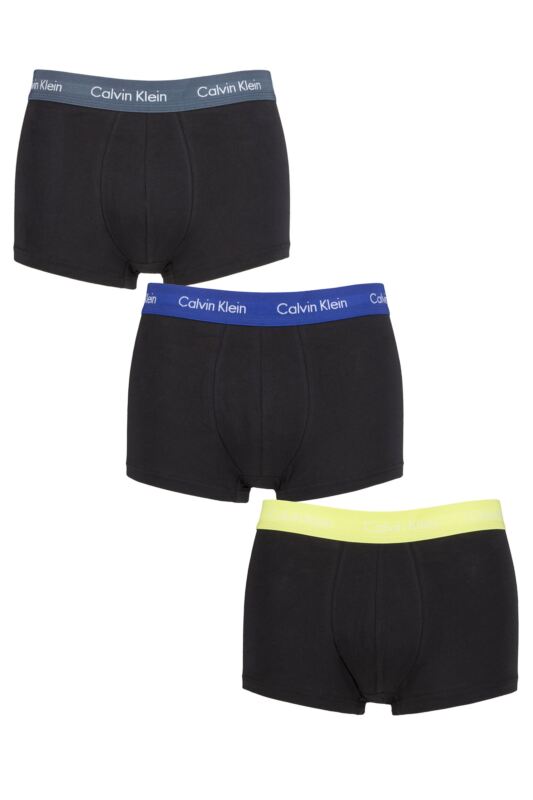 Mens 3 Pair Calvin Klein Low Rise Trunks Hemisphere / Direct Green / Blue XS