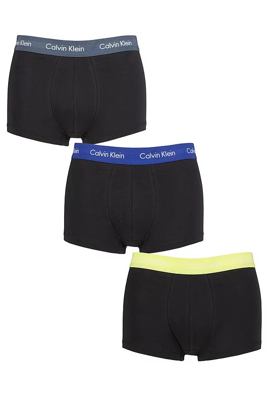 Mens 3 Pair Calvin Klein Low Rise Trunks Hemisphere / Direct Green / Blue M