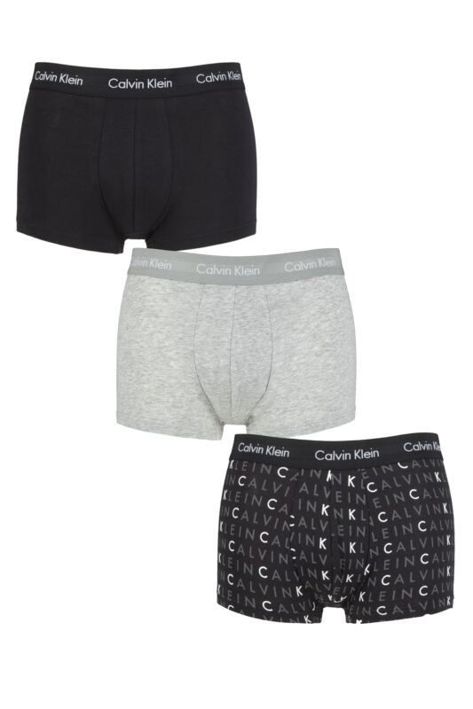 Mens 3 Pair Calvin Klein Low Rise Trunks Black / Grey / Logo Large