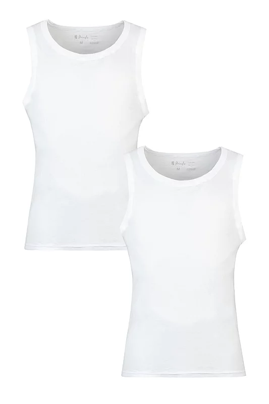 Mens 2 Pack Pringle Cotton Round Neck Vests White S