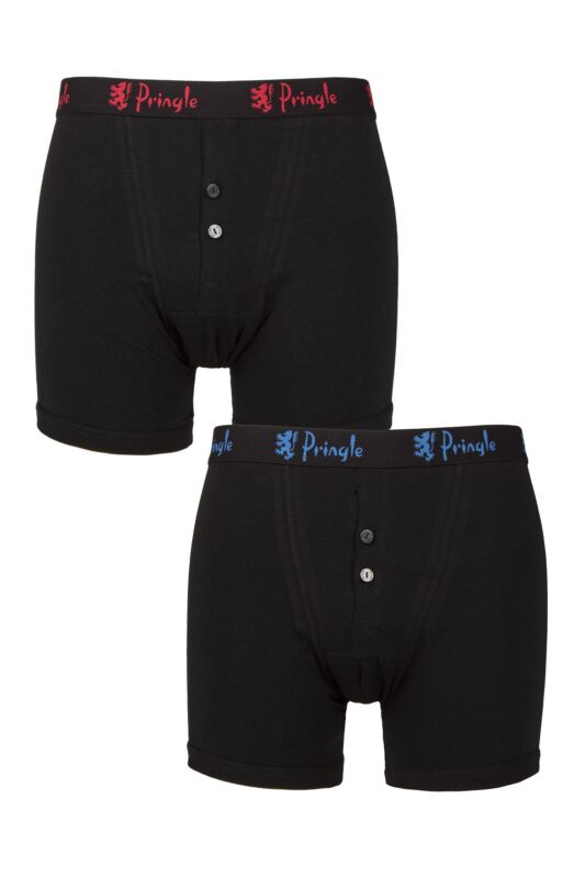 Mens 2 Pack Pringle Combed Cotton Button Fly Boxers