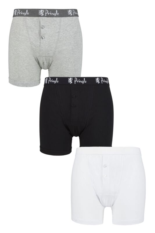 Mens 3 Pack Pringle William Button Front Cotton Boxer Shorts
