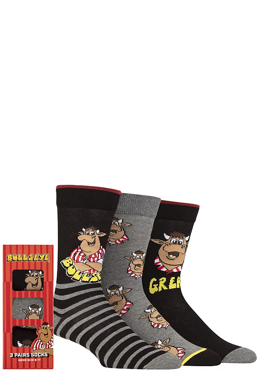 Mens 3 Pair Bullseye Gift Boxed Cotton Socks Multi 6-11