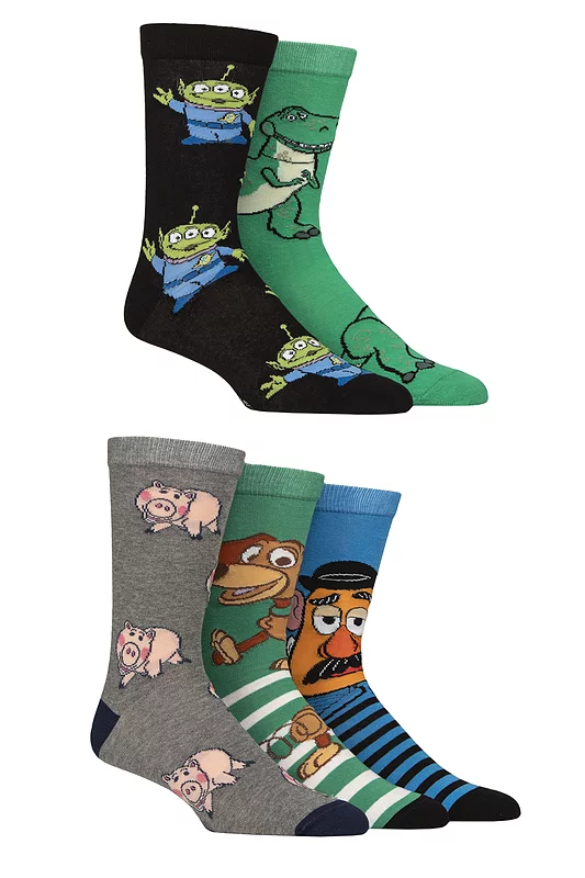 Mens and Women's 5 Pair SOCKSHOP Toy Story Slinky, Mr Potato Head, Rex, Ham and the Aliens Socks