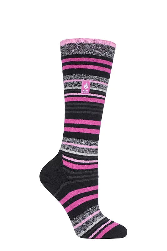 Women's 1 Pair SOCKSHOP Heat Holders 1.0 TOG Apres Ski Ultra Lite Ski Socks Black Stripe 4-8 Ladies