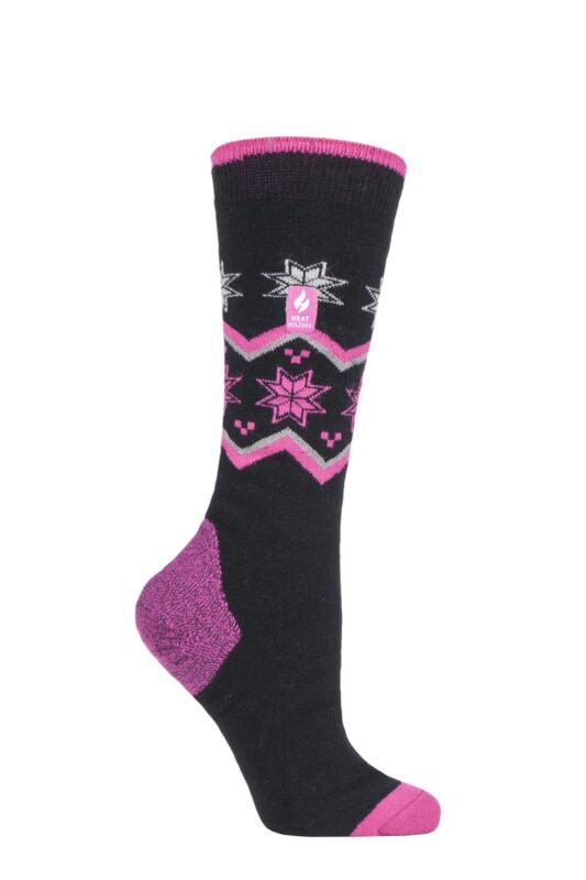 Women's 1 Pair SOCKSHOP Heat Holders 1.0 TOG Apres Ski Ultra Lite Ski Socks Black Fairisle 4-8 Ladies