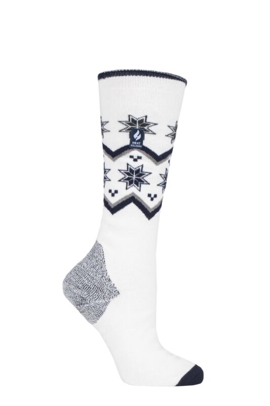 Women's 1 Pair SOCKSHOP Heat Holders 1.0 TOG Apres Ski Ultra Lite Ski Socks Cream Fairisle 4-8 Ladies