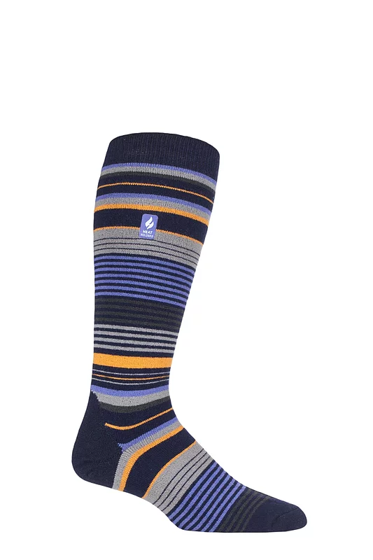 Mens 1 Pair SOCKSHOP Heat Holders 1.0 TOG Slalom Adventure Ultra Lite Ski Socks Navy Stripe 6-11 Mens