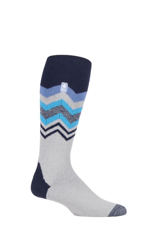 Mens 1 Pair SOCKSHOP Heat Holders 1.0 TOG Slalom Adventure Ultra Lite Ski Socks Grey Zig Zag 6-11 Mens