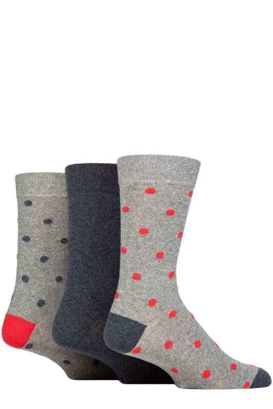 Mens 3 Pair SOCKSHOP TORE 100% Recycled Cotton Polka Dot Patterned Socks Spots Light Grey 7-11