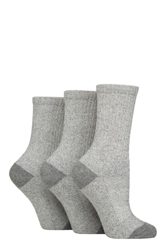 Women's 3 Pair SOCKSHOP TORE 100% Recycled Plain Cotton Boot  Socks Light Grey 4-8