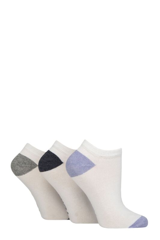 Women's 3 Pair SOCKSHOP TORE 100% Recycled Heel and Toe Cotton Trainer Socks White Lilac / Navy / Grey 4-8
