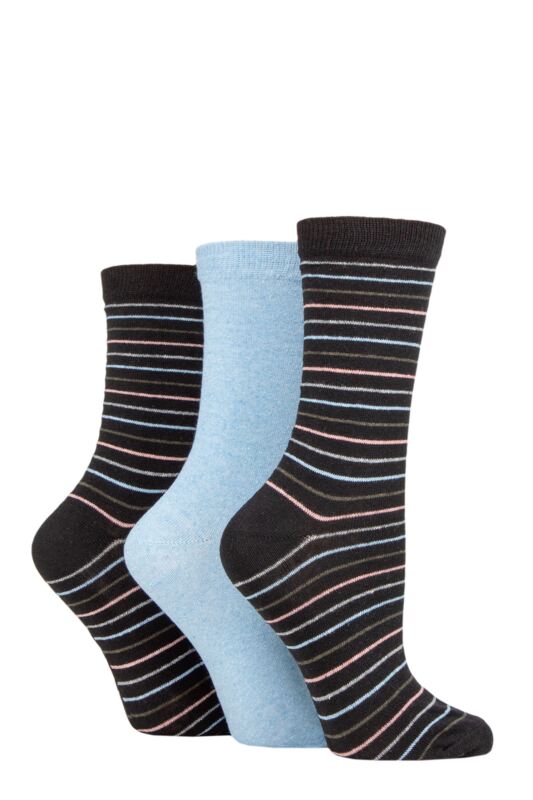 Women's 3 Pair SOCKSHOP TORE 100% Recycled Multi Stripe Cotton Socks