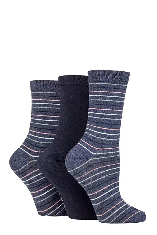 Women's 3 Pair SOCKSHOP TORE 100% Recycled Multi Stripe Cotton Socks