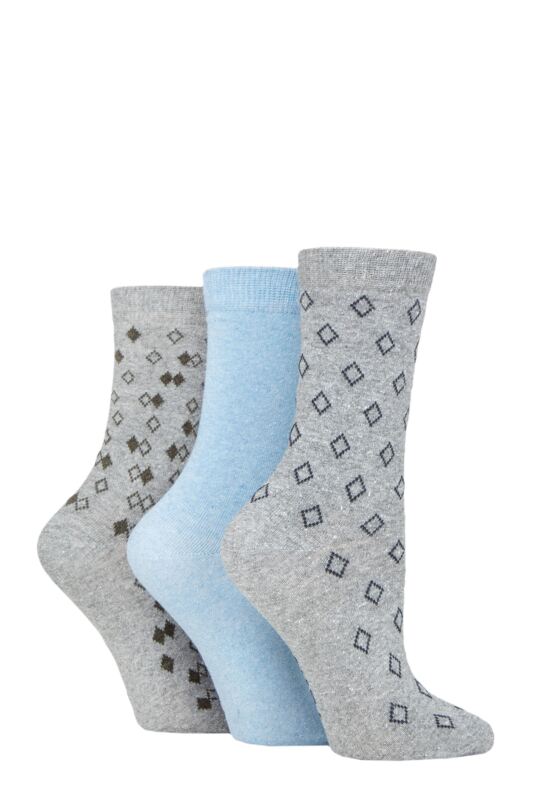 Women's 3 Pair SOCKSHOP TORE 100% Recycled Diamonds Cotton Socks Grey 4-8 Ladies