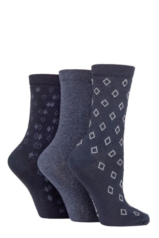 Women's 3 Pair SOCKSHOP TORE 100% Recycled Diamonds Cotton Socks Navy 4-8 Ladies