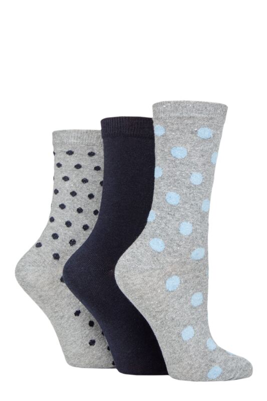 Women's 3 Pair SOCKSHOP TORE 100% Recycled Spots Cotton Socks Grey 4-8 Ladies