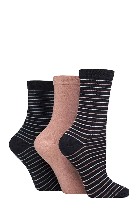 Women's 3 Pair SOCKSHOP TORE 100% Recycled Multi Stripe Patterned Cotton  Socks