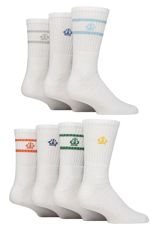 Mens 7 Pair Jeff Banks Polyester and Recycled Cotton Sports Crew Socks White Striped 7-11