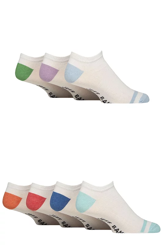 Mens 7 Pair Jeff Banks Recycled Cotton Patterned Trainer Socks Heel & Toe White 7-11