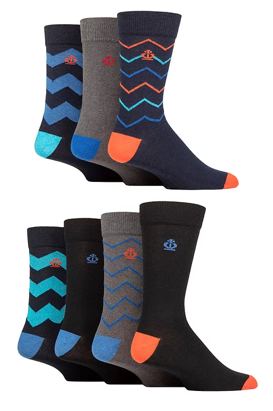 Mens 7 Pair Jeff Banks Recycled Cotton Patterned Socks Zig Zag Stripes Navy 7-11 Mens