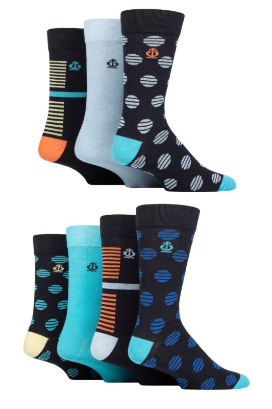 Mens 7 Pair Jeff Banks Recycled Cotton Patterned Socks Striped Spots Navy 7-11