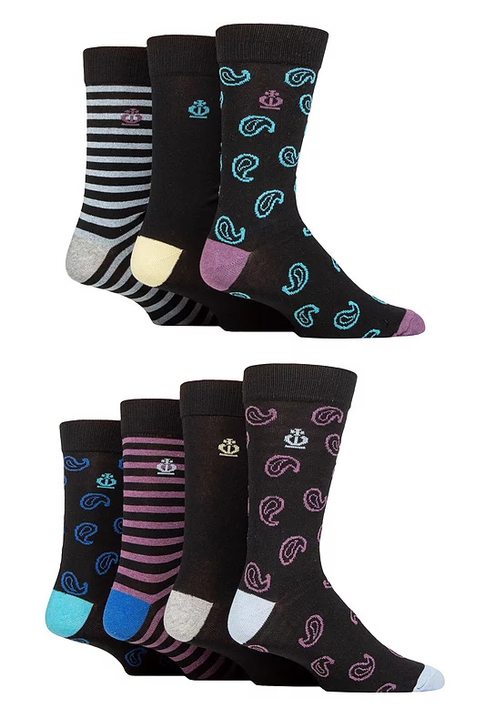 Mens 7 Pair Jeff Banks Recycled Cotton Patterned Socks