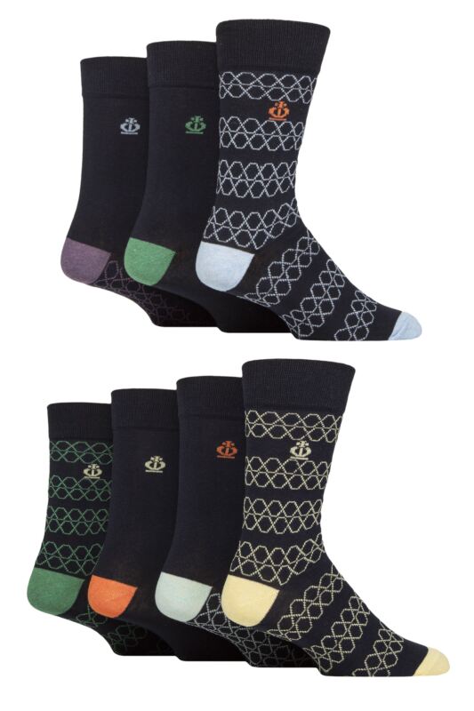 Mens 7 Pair Jeff Banks Recycled Cotton Patterned Socks Hexagon Navy 7-11
