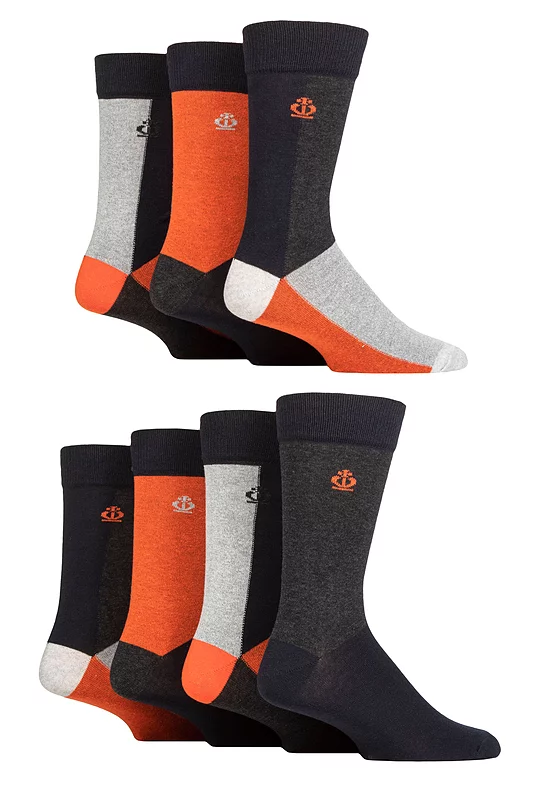 Mens 7 Pair Jeff Banks Recycled Cotton Patterned Socks Blocks Orange / Grey  7-11