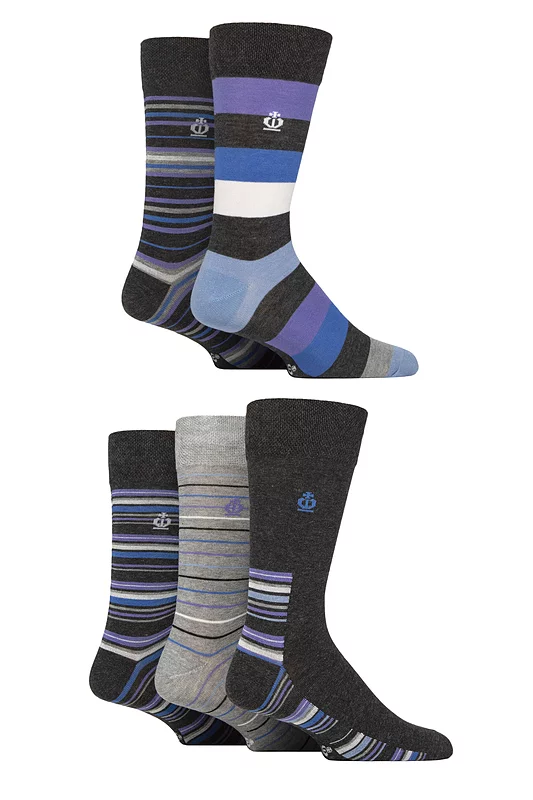 Mens 5 Pair Jeff Banks Striped and Patterned Bamboo and Cotton Blend Socks Stripe Charcoal / Multi 6-11