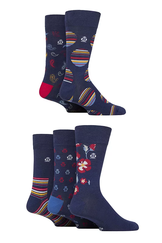 Mens 5 Pair Jeff Banks Striped and Patterned Bamboo and Cotton Blend Socks
