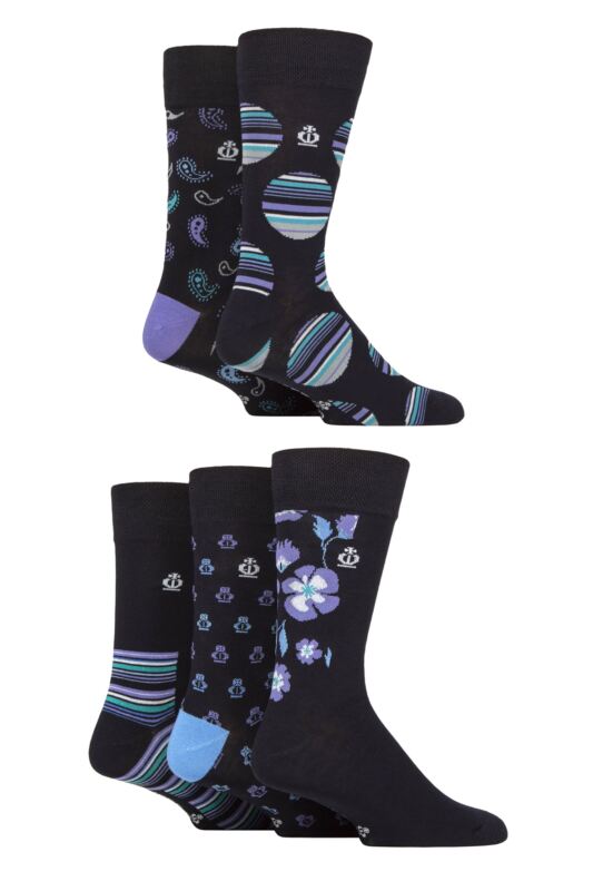 Mens 5 Pair Jeff Banks Striped and Patterned Bamboo and Cotton Blend Socks