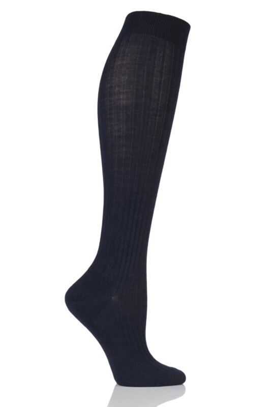 Women's 1 Pair Pantherella Classic Merino Wool Ribbed Knee High Socks Navy 4-7 Ladies