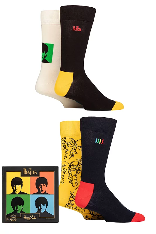 Mens and Women's 4 Pair Happy Socks Beatles Gift Boxed Socks