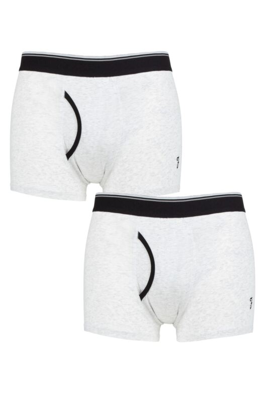 Mens 2 Pack Farah Plain and Striped Cotton Classic Keyhole Trunks White XXL